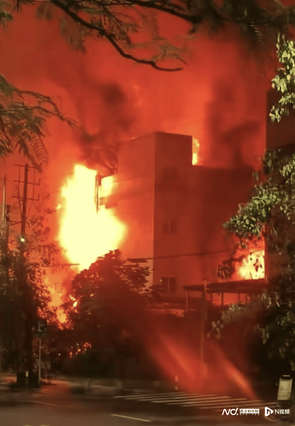 昨夜，中山一公司突发大火， 事发时火光冲天