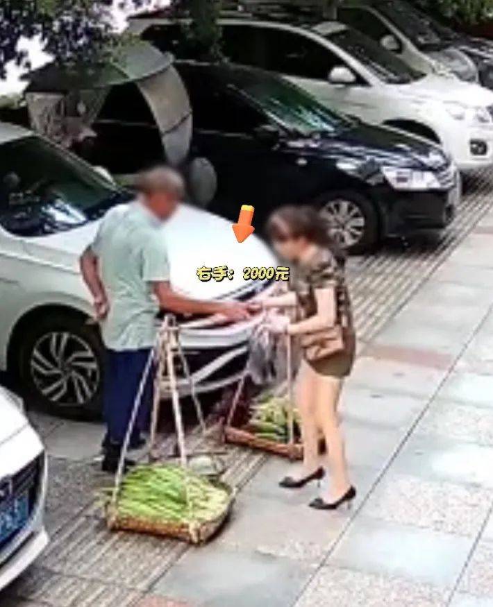女子照顾卖菜大爷生意遭背刺：5元的菜误付2000元现金，大爷光速塞进后腰，谎称没看见，民警上门找回